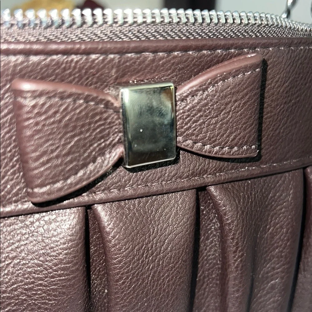 Apt. 9 Brown Leather Clutch with Bow Detail and Wristlet Strap